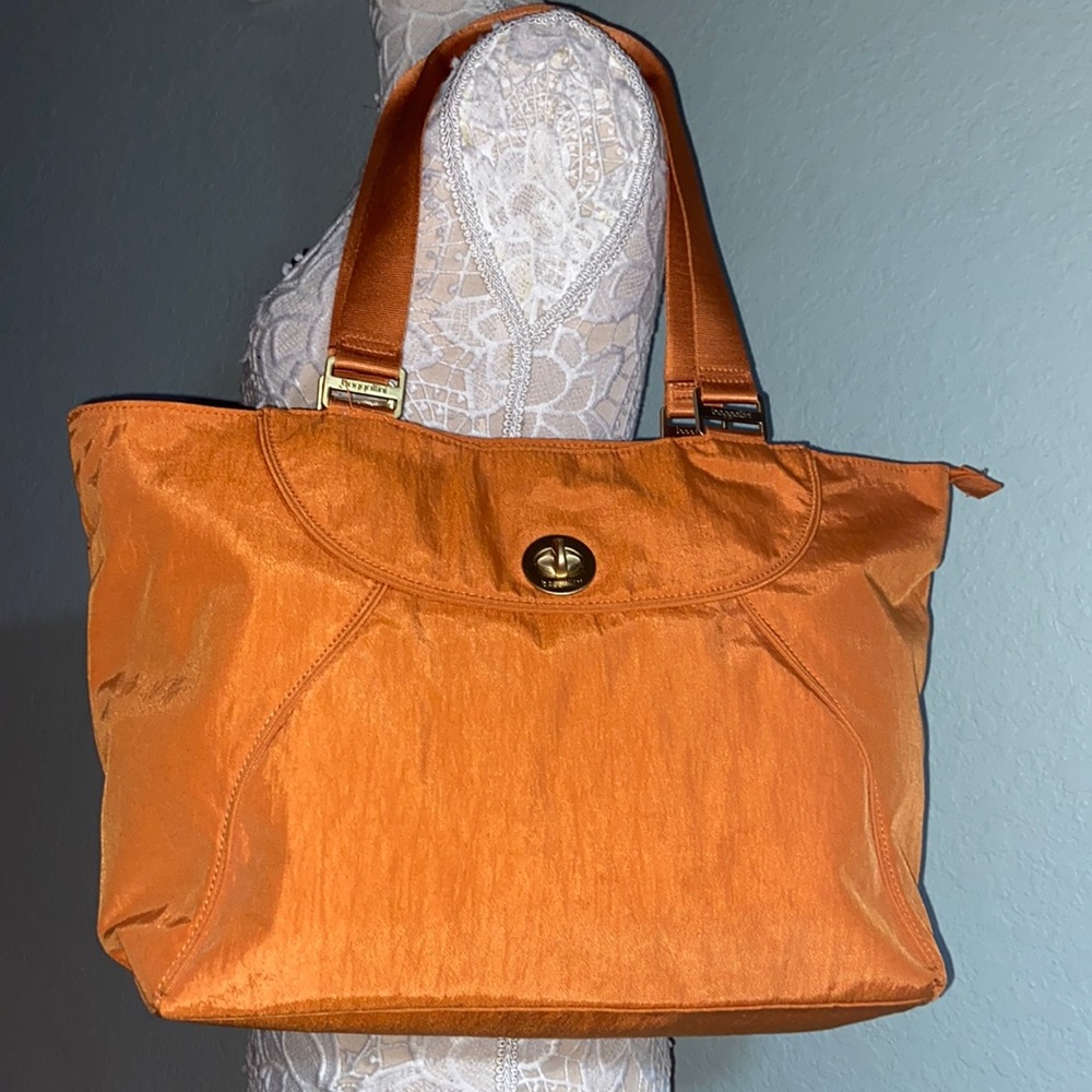 Like new BAGGALLINI Laptop Bag Travel Tote Orange Nylon w/Gray Interior Lining
